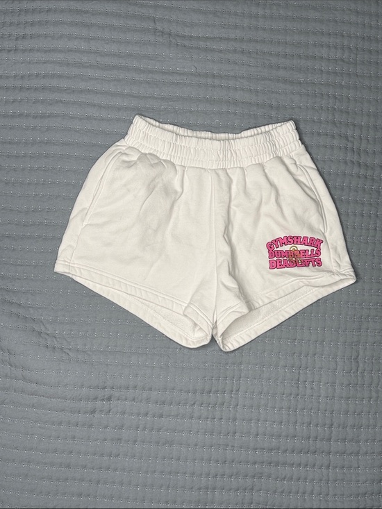 Gymshark Pants - Gymshark White High-Waist Athletic Knit Shorts with Pink Logo